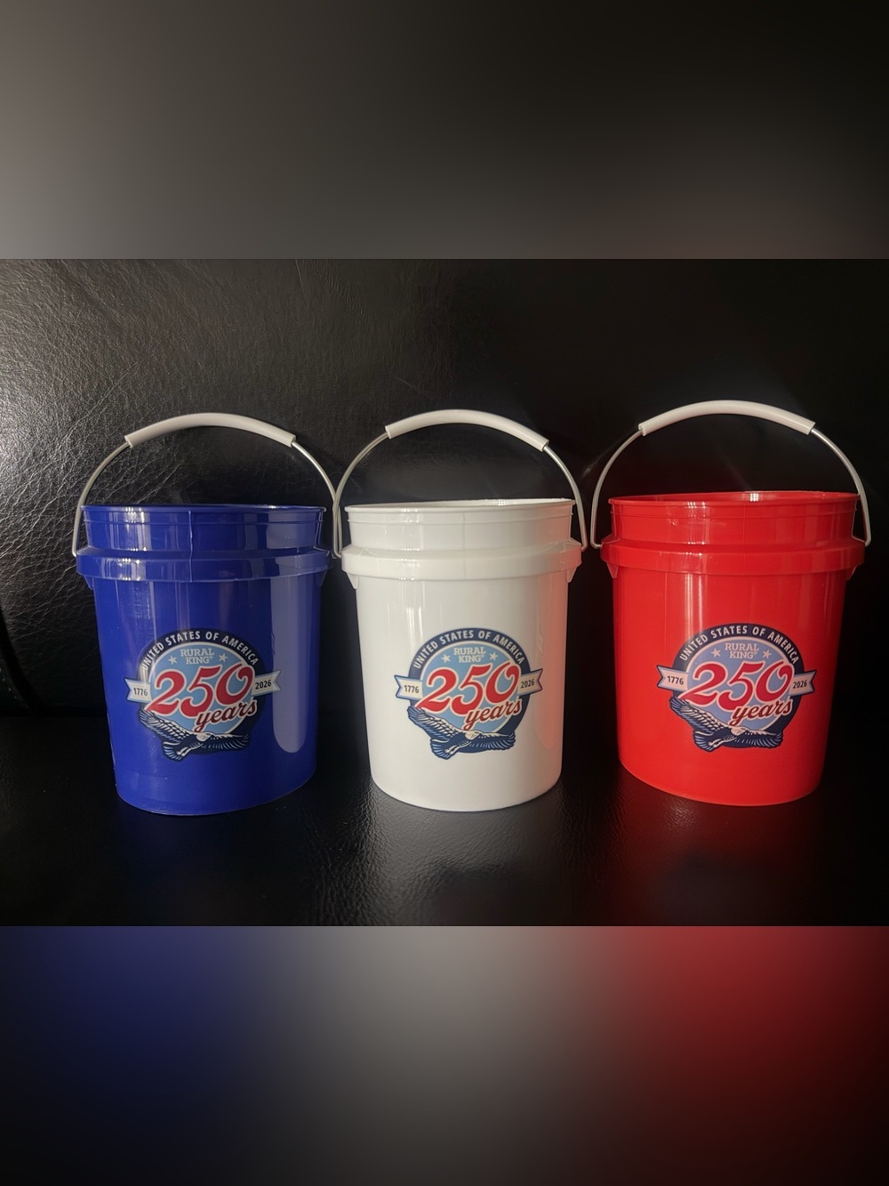Set of 3 Rural King mini bucket red white blue America 250 USA anniversary eagle